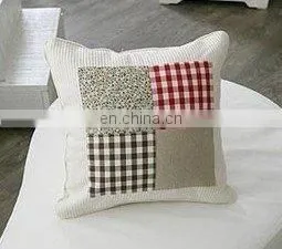 Linen/cotton Checked Appliqued Cushion Cover thumbnail-1