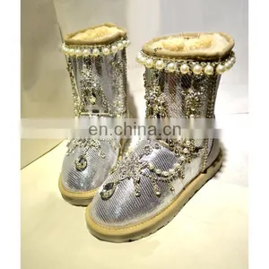 Aidocrystal Fashion Winter Warm Bling Snow Boots With Diamond Pearl Size 9 thumbnail-2