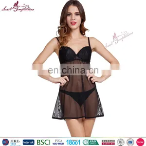 Sexy Baby Doll Lingerie Woman Black Transparent Nightdress Sexy Nightwear Dresses Women's Sex Night Wear thumbnail-1