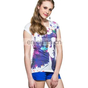 2015 Factory Direct Price Wholesale 100% Cotton Plain Women Long Sleeve t Shirt Dreamy Butterfly Girl Print White T-shirt thumbnail-3