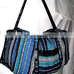 Hand Woven Cotton Backpack Crossbody Bag Vegan Duffle Bag Gym Bag Luggage Suitcase Handmade Neon Travel Bag Weekender Carry-On thumbnail-1