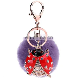 Rabbit Fur Ball Key Chain Beetle Bag Pendant Car Accessories thumbnail-1