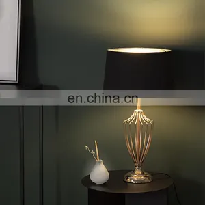 Korean Modern Hotel Family Bedroom Table Lamps Creative Metal Base Cotton LED Reading Lamp thumbnail-3