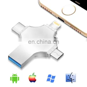 USB 2.0 Flash Drive Metal USB Memory Stick Drive FOUR Functions in One U Flash Disk for IPhone/iPad/android/PC thumbnail-2