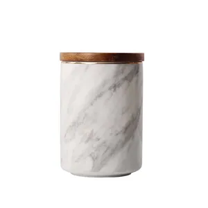 Nordic Fashion Hand Made Marble Ceramic Seal Storage Pot Canisters With Cover For Coffee Tea Candy thumbnail-4