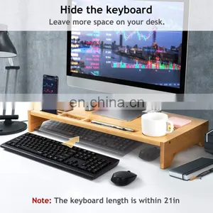 Bamboo Monitor Stand Riser Bamboo Desk Monitor Storage Organizer for Home and Office Computer Desk Laptop Printer TV Cellphone thumbnail-3
