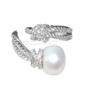 S925 Sterling Silver Ring Women's Diamond Pearl Knot Ring thumbnail-1