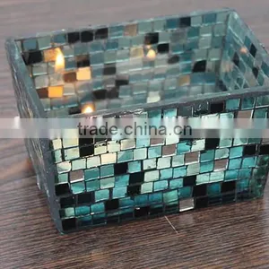 Rectangle Mosaic Glass Candle Holder Glass Vase for Home Decor thumbnail-3