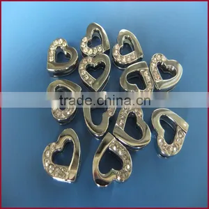 10mm Wearing Parts Half Rhinestones Slide Heart Charm Wholesale thumbnail-2