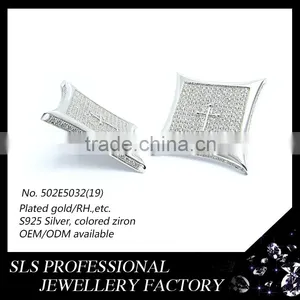 2015 Fashion American 925 Sterling Silver Jewelry Micro Pave cz Cross Inside Stud Earrings thumbnail-3