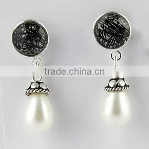 Most Clever Black Rutile & Pearl 925 Sterling Silver Earring, Gemstone Silver Jewelry, Handmade Silver Jewelry thumbnail-2