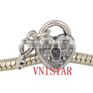 Vnisatr Antique Silver Plated Beads PBD1508, Heart-shaped Lock With Key Bead Fit for European Bracelet thumbnail-1