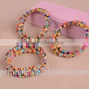 Fashion Rainbow Elastic Multilayers Square Pearl Wood Beads Bracelet Dancing Bangle thumbnail-4