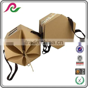 Stylish Hexagonal Corrugated Gift Paper Box With Handle for Flower Packing thumbnail-3