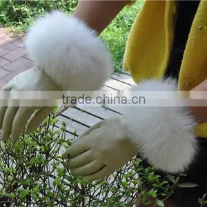 2016 New Product Real Leather Gloves With Genuine Fox Fur Cuff Leather Glove thumbnail-2