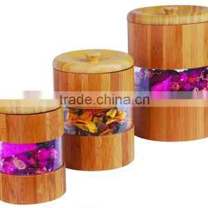 Cylinder Shape Airtight Bamboo Wood Canister With Removable Jar Lid on Bottle Top Acrylic Sheet on Box Side of Food Storage Bin thumbnail-1