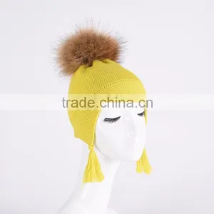 Wholesale Winter Baby Teenager Knit Earlap Beanie Hat With Tassles KZ160092 thumbnail-2