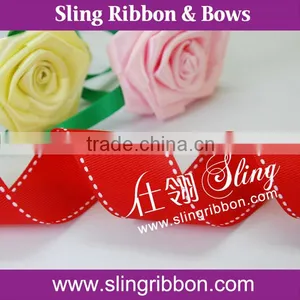 HIgh Quality Red Grosgrain Ribbon With White Stitches Factory Wholesale thumbnail-1