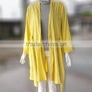 Yellow Thin Long Sleeve Waist Sauna Suit Terry Towel Bathrobe for Hotel thumbnail-1