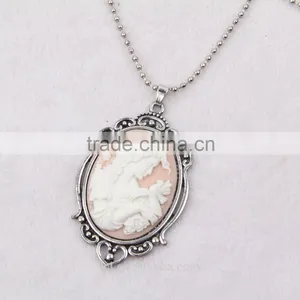 Fashion Jewelry Necklace Steampunk Necklace Pink Beauty Silhouette Silver Cameo Pendant 2015 New Party Dress Made in China Yiwu thumbnail-2