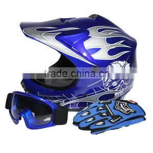 Youth Blue Skull for Dirt Bike for ATV Motocross Quads Helemt Goggles+Gloves S M L thumbnail-1