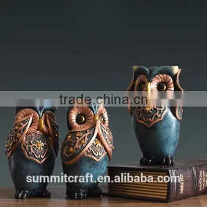 Three Lovely Owl Polyresin Antique Owl Statues thumbnail-1