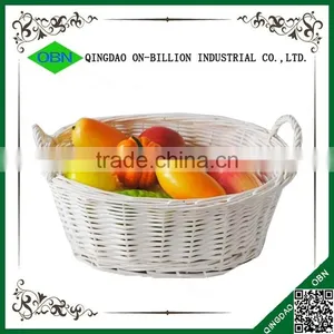 Cheap Decorative Woven Oval White Empty Wicker Fruit Basket With Handle thumbnail-1