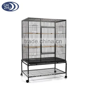 Large Parrot Budgie Canary Bird Cage Aviary With Stand Castor Wheels Storage Shelf Hammer Tone Black thumbnail-3