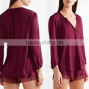 Pajamas Women Summer Jersey Adult Onesie Pajama Tops 100% Cotton Jersey Pajamas thumbnail-1
