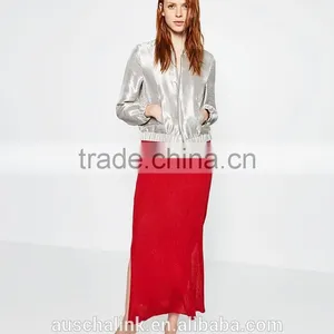 New Style Autumn Cheap Sliver Satin Plain Front Zipper Baseball Jackets thumbnail-1