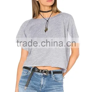 Best Selling Ladies Cut off Mini Raglan Sweatshirt Custom thumbnail-1