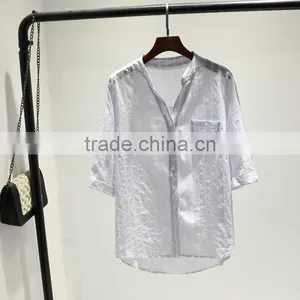GZY White Linen Fabric for Shirt Long Sleeve Stock Export China 2017 Wholesal Guangzhou Comfortable and Causal Model thumbnail-1