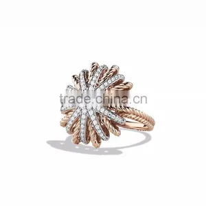 Two Tone Plated CZ Studded Flower Ring thumbnail-1
