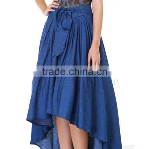 MGOO High Quality Cotton Women Vintage Blue Bow Skirts Front Short Back Long Skirt Princess Fashion 15146B618 thumbnail-6