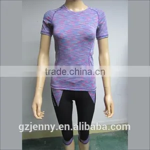 Wholesale New Custom Purple Women's Fitness Top Pants Short Sleeve Cycling Sports Wear thumbnail-1