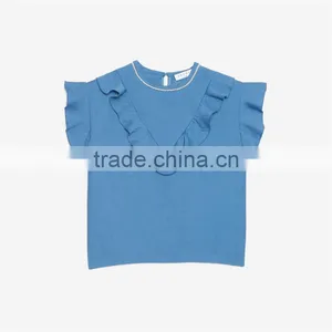 2017 OEM Slightly Ruffled Shoulders Beaded Neckline Blouse Tops thumbnail-6