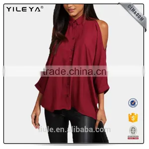 New Design Blouse Casual Tops Chiffon Sexy Women off Shoulder Shirt thumbnail-1