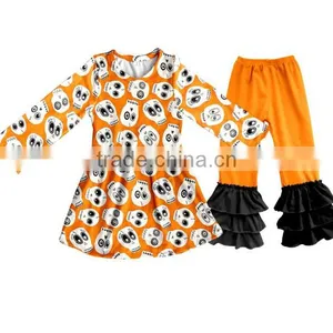 Wholesale Fall Winter Print Halloween Clothing Triple Ruffle Baby Clothes Clothing Set thumbnail-1
