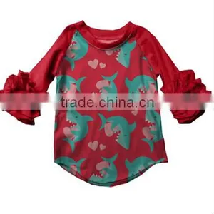 Wholesale Girls Valentine's Day 3/4 Sleeve Ruffle Raglan Baby Icing Ruffle Top thumbnail-1