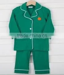 Beautiful Underwear Halloween Girls and Boys Pumpkin Embroidered Green Pajamas Set thumbnail-1