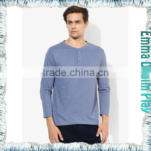 Navy Mens Buttons Placket Blank Long Sleeves T-Shirts thumbnail-1