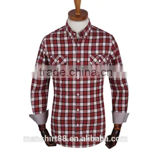 Latest Red Checked Two Chest Pockets Button Downs Shirt for Men thumbnail-1