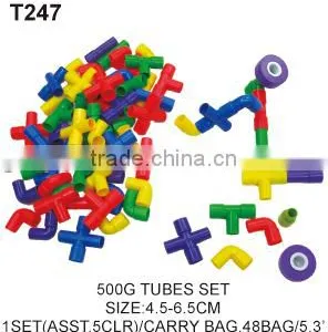 500g Colorful Connect Tube Plastic Educational Building Blocks Shapes Toy For Kids thumbnail-2