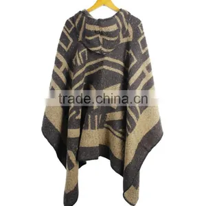 2016 New Design Fashion Autumn Winter Acrylic Bohemian Poncho Shawls With Hooded for Women thumbnail-5