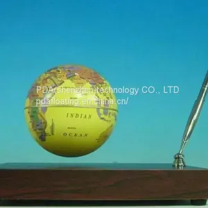 Rectangle Red Wooden Base Floating Globe With a Pen thumbnail-2