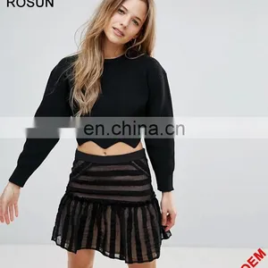 Factory Nylon Blend Scallop Hem Knit Crop Sweater thumbnail-1