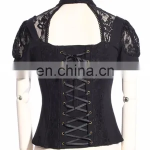 Steam Punk Short Sleeve Neck Choker Top thumbnail-3