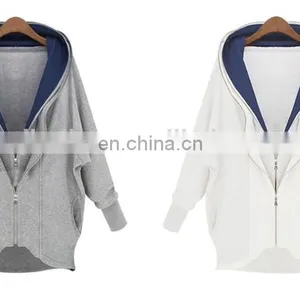 Factory OEM Apparel Women Sweatshirts Wholesale Organic Cotton Hoodie Bat Wing Sleeve 2-Layer Collar Zipper Sweatshirt thumbnail-4