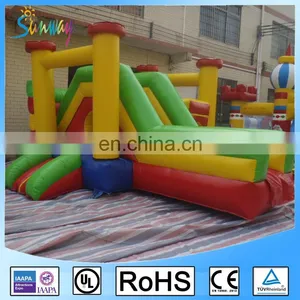 OEM Yello Blue Green Red Inflatable Combo Bouncers Moonwalk With Round Tunnel And Slide thumbnail-2