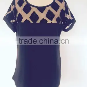 95% Cotton 5% Spandex Jersey With EMB Mesh Ladies S/S Shirts thumbnail-1